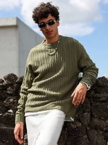 Manfinity Hypemode Men's Solid Color Crew Neck Casual Long Sleeve Sweater