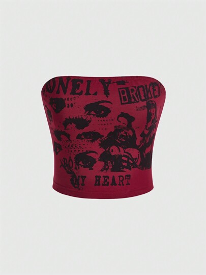 Grunge Punk Top bandeau con estampado de figura y letra