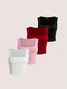 4pcs Women Plain Casual Sleeveless Tank Top Set