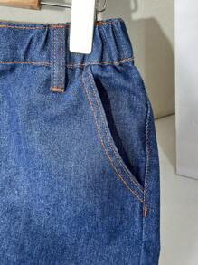 TWEEN BOY Preppy Casual Dark Wash Suit Jacket & Baggy Pants Set - Dark Wash - View 4