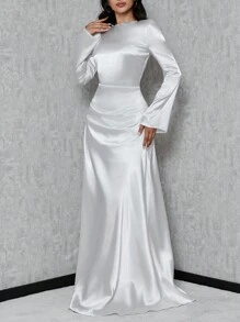 SHEIN Tall Váy nàng tiên cá tay Trumpet - trắng - Xem 5