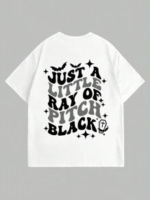 INAWLY Women's Halloween Bat & Letter Print Round Neck Short Sleeve Casual T-Shirt Graphic Tees Women Tops