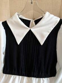 Sparklyn 青少年女孩休闲拼布撞色长袖荷叶边领衬衫