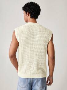 Manfinity VCAY Men's Solid Color Simple Casual Sleeveless Knit Sweater Tank Top - White - View 2