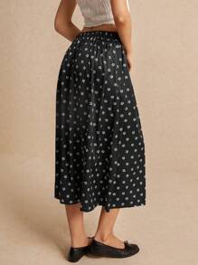 SHEIN Frenchy 小碎花几何印花开衩裙，田园风波西米亚风格，复古印花，女装，秋装，优雅，休闲女装，可爱裙子，黑色裙子，夏季女装，纽扣式，女装，纯色 - 黑色 - 查看 4