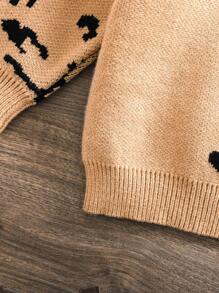 SHEIN Suéter de manga larga tejido con estampado de leopardo lindo para bebé niña, versátil para otoño e invierno - Camel - Ver 7