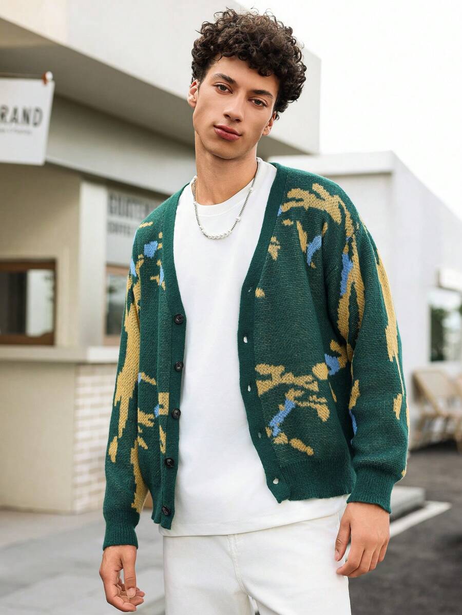 Manfinity Hypemode 男士春秋休闲拼色图案开衫返校 - 彩色 - 查看 1