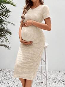 SHEIN Maternity Casual Crew Neck Bodycon Mid-Length Pregnant Women Dress