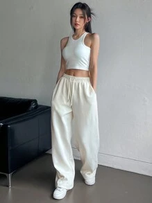 DAZY Dazy X KIMYOUJUNG Collection Women's Drawstring Pocket Straight Loose Casual Comfy Solid Color Pants