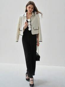 Enchnt 女士拼色 3D 花卉装饰吊带背心简约日常连体裤 - 黑色 - 查看 6