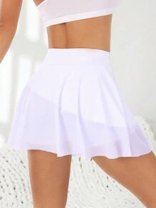 SHEIN Sports 女士休闲纯色简约户外运动短裙和裙裤 - 白色 - 查看 1