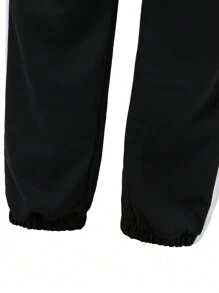 SHEIN Conjunto de 2 piezas de camisa polo de manga larga con bloques de color y pantalones para niño adolescente, estilo escolar de otoño/invierno, atuendos de vuelta al colegio