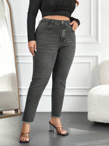 RueChic Plus Size Slim Fit Denim Pants - Dark Grey - View 5
