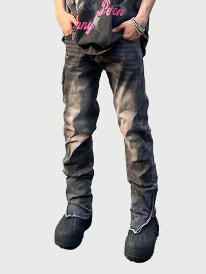 Street Life Jeans avec fermeture éclair à l'ourlet, mode d'été quotidienne, école