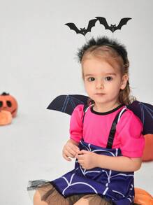 SHEIN Vestito da costume a tema pipistrelli per bambine per Ognissanti, con ali, elegante e raffinato outfit per eventi festivi, per feste di Ognissanti