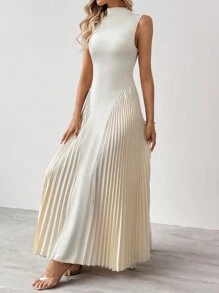 SHEIN Tall Mujeres elegante vestido en línea A ajustado con pliegues - Albaricoque - Ver 3