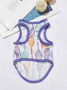 PETSIN 1pc Comfortable And Breathable French Tennis Racket Illustration Printed Purple Tank Top For Dogs And Cats, Summer - Multicolor - View 4
