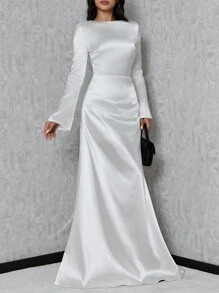 SHEIN Tall Váy nàng tiên cá tay Trumpet - trắng - Xem 4
