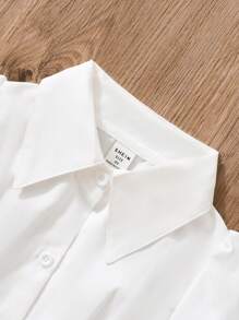 适合通勤和休闲穿着的年轻女孩合身白色衬衫 - 白色 - 查看 5