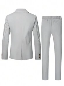 Calvornis Men Solid Single Button Blazer & Suit Pants - Light Grey - View 2