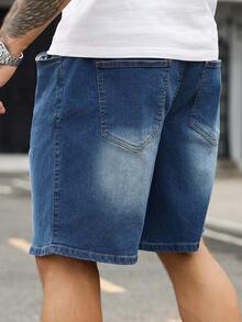 RHETRK Pantalones cortos de mezclilla holgados, informales, versátiles, con bolsillo con cordón para hombres de talla grande - Azul - Ver 3
