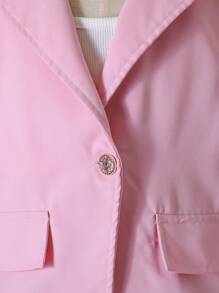 SHEIN 年轻女孩休闲纯色优雅蕾丝泡泡袖时尚西装外套，适合秋季、冬季、日常穿着、派对 - 粉色 - 查看 5