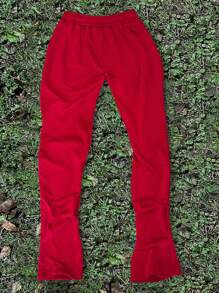 Manfinity Roghcode Men Drawstring Letter Skull Print Straight Casual Fashion Embroidered Flared Trousers,Halloween - Red - View 2