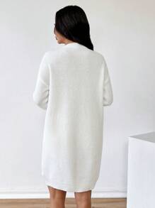 Chiquease Women's Oversized Crew Neck Long Sleeve Flag Pattern Knitted Sweater Dress Fall Cloth For Women - White - View 2
