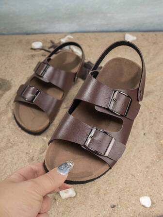 1pair Peep-Toe Comfortable & Fashionable All-Matching Non-Slip Beach Sandals For Boys