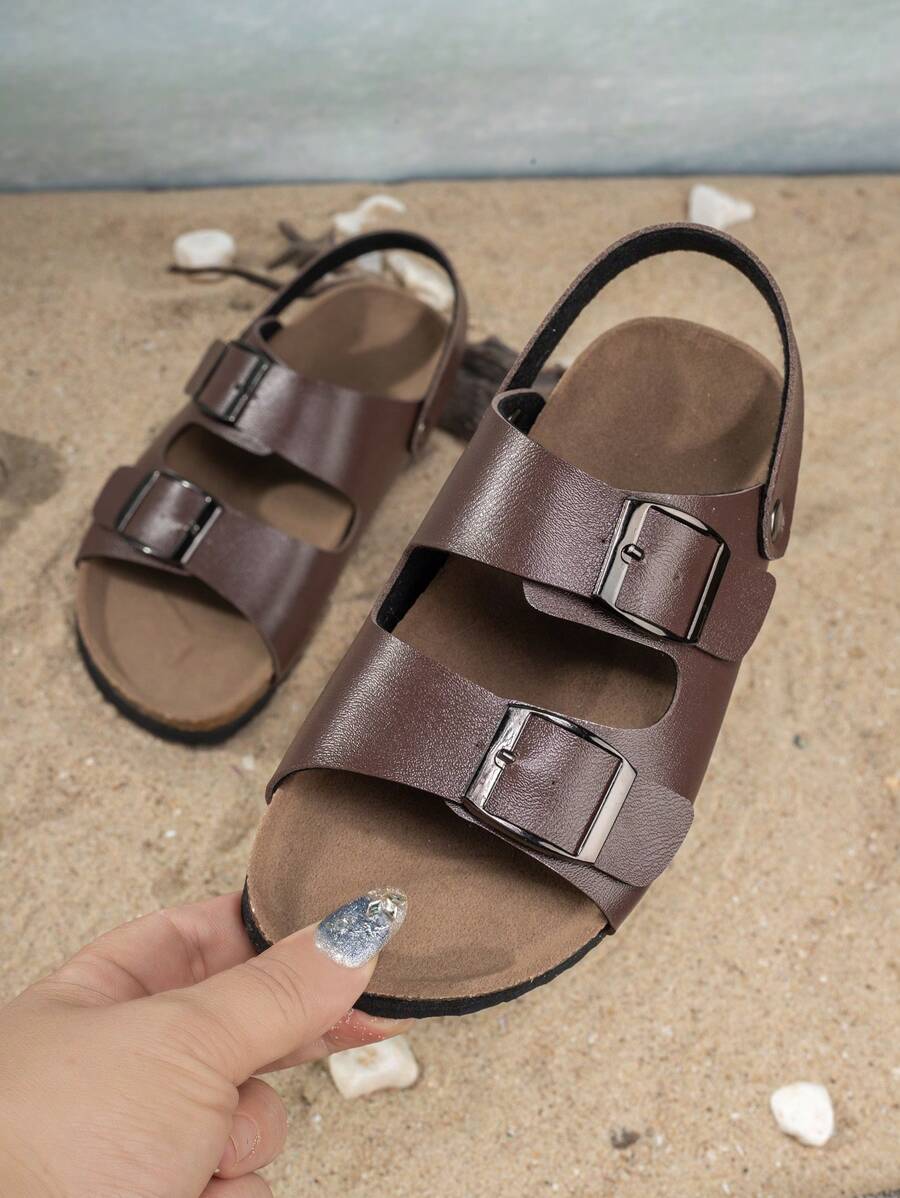 1pair Peep-Toe Comfortable & Fashionable All-Matching Non-Slip Beach Sandals For Boys - Brown - View 1