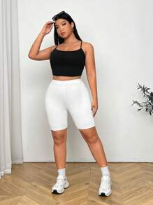 SHEIN EZwear Black Quick-Drying Breathable Plus Size Compression Shorts - White - View 5