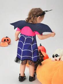 SHEIN Vestito da costume a tema pipistrelli per bambine per Ognissanti, con ali, elegante e raffinato outfit per eventi festivi, per feste di Ognissanti