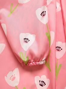 Girls' Waterproof Floral Print Hooded Raincoat - Pink - View 4
