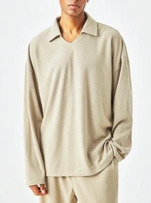 Manfinity Dauomo Men Plain Simple Casual Long Sleeve Polo Shirt