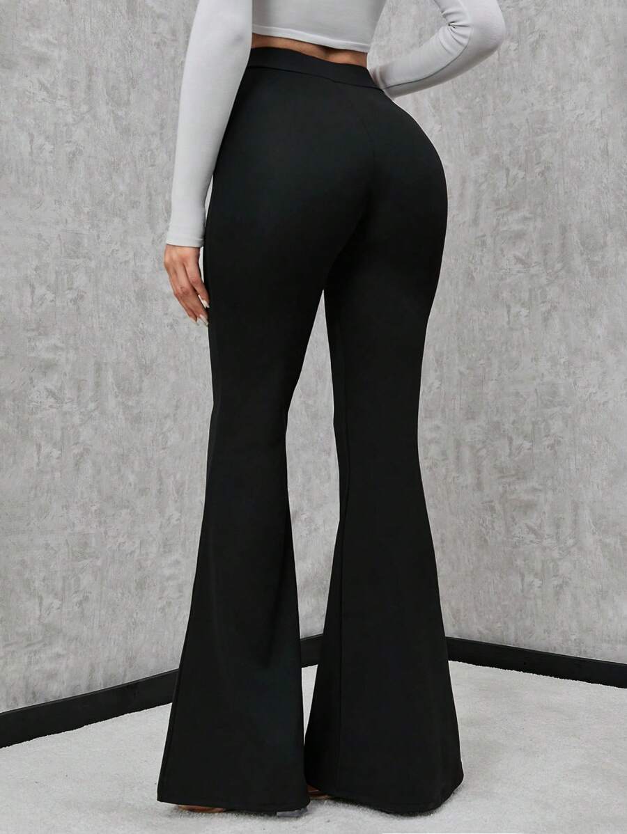 SHEIN Tall High Waist Flare Leg Pants - Black - View 1