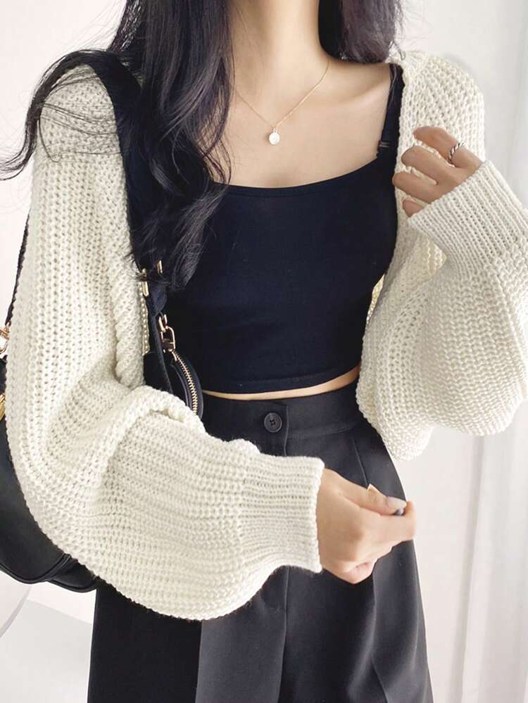 Women's Solid Color Minimalist Everyday Knitted Cardigan,Long Sleeve Tops