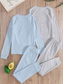 SHEIN Leap Crew Tween Boys Simple Letter Print Decorated Long Sleeve Top And Long Pants 2pcs Sleepwear Set - Multicolor - View 4
