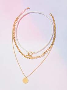 SHEIN X KAREN BARRERA SHEIN BAE Collar de moda decorado con colgante de perlas falsas multicapa