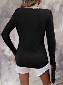 SHEIN Camiseta de manga larga con cuello en forma de corazón, estampado de leopardo en parches de unicolor, gráfico de estampado de guepardo, para uso diario - Blusas y tops de mujer para atuendos de primavera