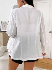 CovetEZ Plus Size Solid Color White Single Button Casual Long Sleeve Blazer - White - View 2