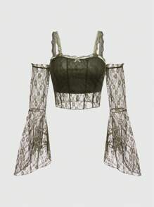 ROMWE Fairycore Cold Shoulder Lace Top