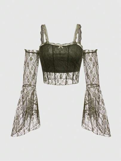 Fairycore Cold Shoulder Lace Top