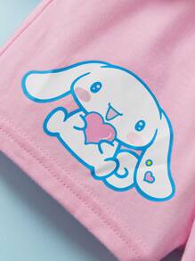 HELLO KITTY AND FRIENDS | SHEIN Bộ 2 áo tay ngắn in hình ngôi sao và hoạt hình  cho bé gái và quần short - Hồng - Xem 5