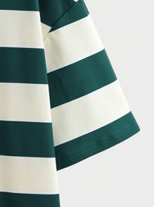 Manfinity Hypemode 男士寬鬆款綠色條紋落肩T恤及卡其色貨物短褲套裝