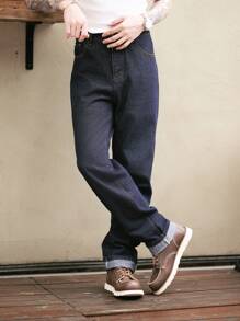 Manfinity Homme Men Slant Pocket Straight Leg Baggy Jeans - Dark Wash - View 5