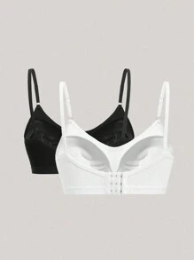 Women's Casual Comfy Plain Backless Bralette Set In Black And White - Black and White - View 3