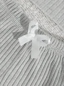 SHEIN Cottnline 2 Sets Knit  Top And Ribbon Detail Shorts Lounge Sets - Multicolor - View 6