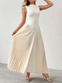 SHEIN Tall Mujeres elegante vestido en línea A ajustado con pliegues - Albaricoque - Ver 6