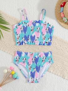 2 peças conjunto de biquíni estampado de cachorrinho fofo para meninas verão praia, maiô
