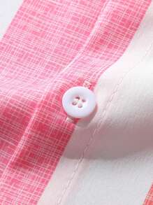 Manfinity Homme Men's Color Block Striped Printed Short Sleeve Shirt And Solid Color Shorts, Simple Daily Outfit - Pink - View 4